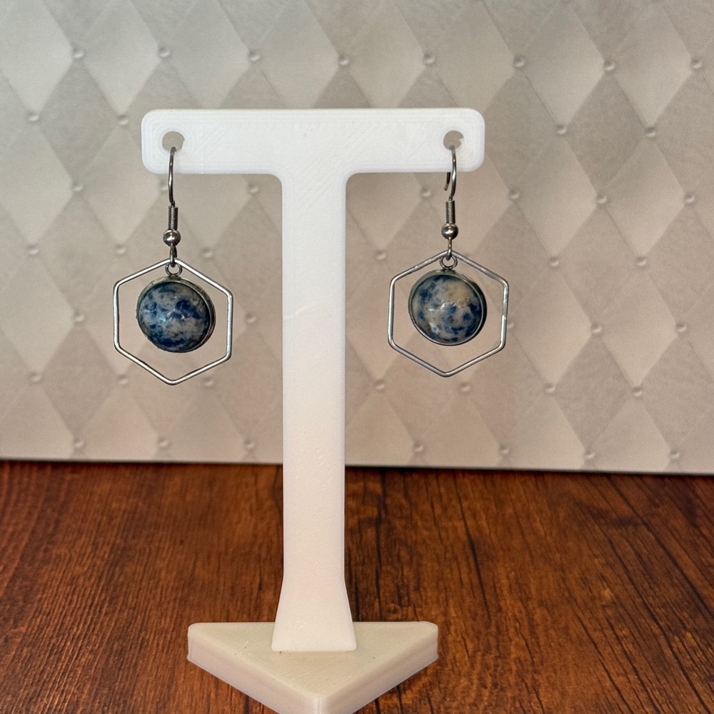 Blue Stone Hexagon Earrings